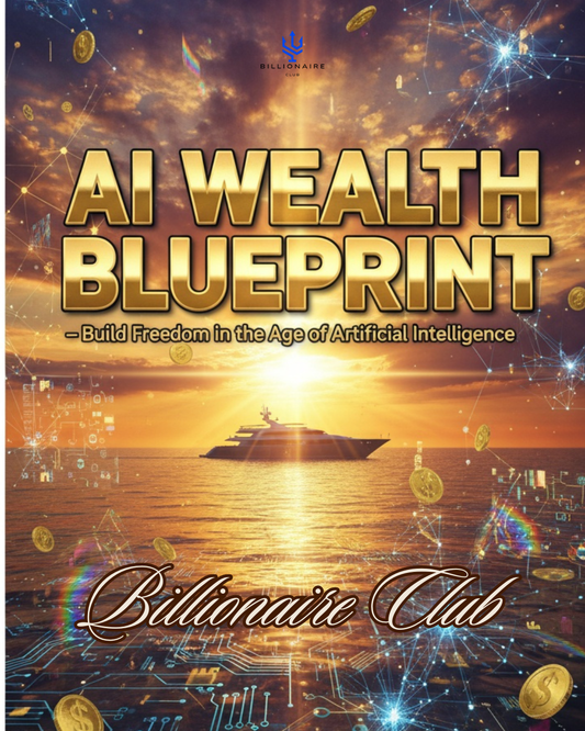 Book cover of 'AI Wealth Blueprint' with a futuristic design and text about artificial intelligence.