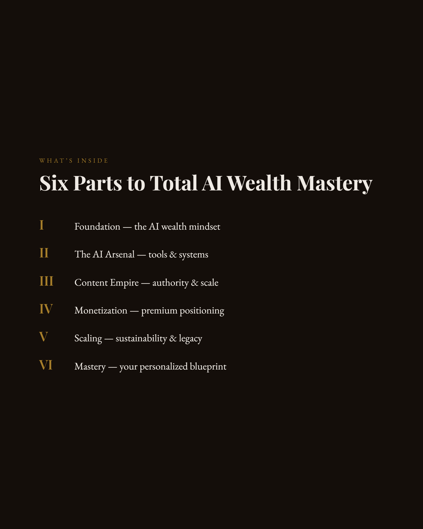 "The AI Advantage table of contents — six parts covering the foundations of artificial intelligence"